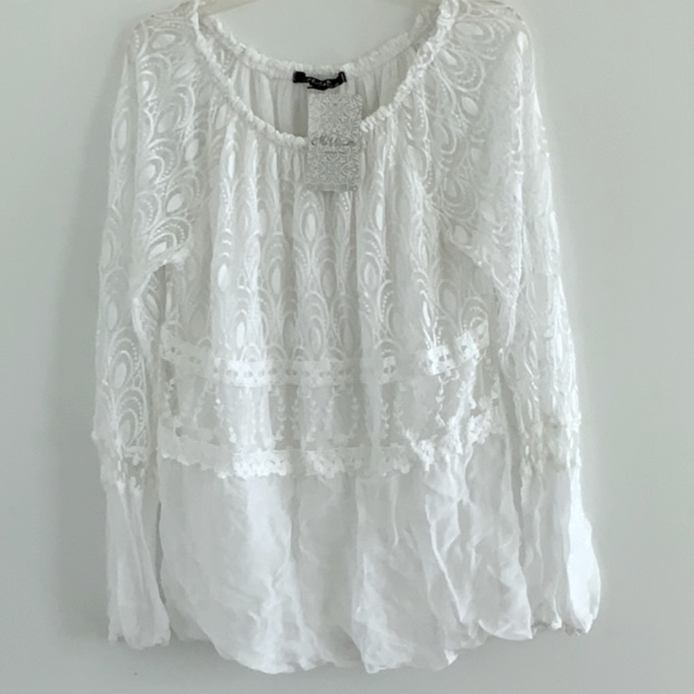Elegant lace & embroidered Italian Top